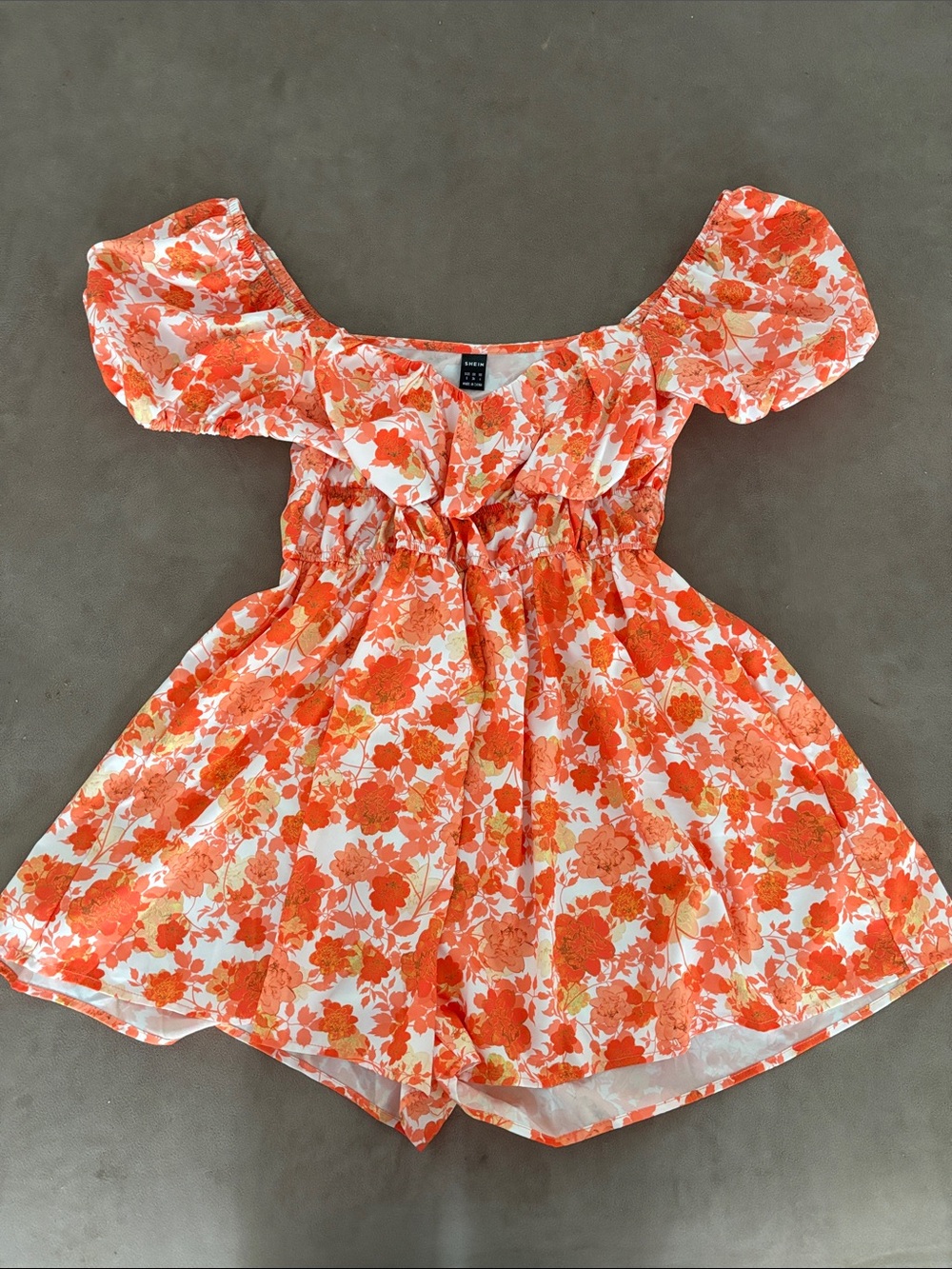 SHEIN Orange Floral Off-Shoulder Romper